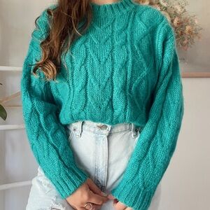 Vintage Mohair Teal Chunky Knitted Sweater Medium